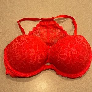 Pink by Victoria’s Secret orange lace push up Wired  racer back bra nwt